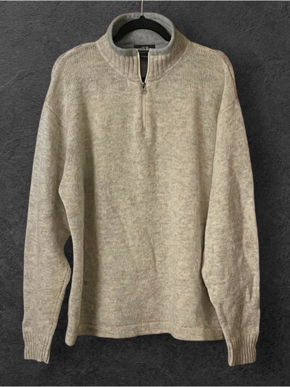 Woolrich 100% Wool/Laine quarter zip ribbed mock turtleneck collar Sweater. SZ L